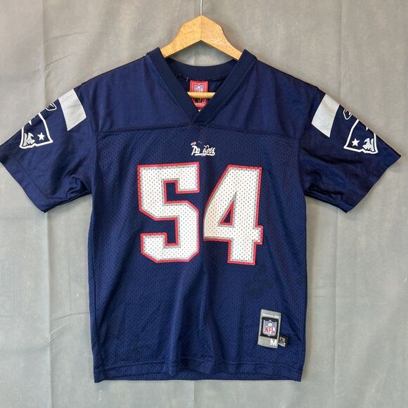 New England Patriots 54 Teddy Bruschi Reebok NFL Players Youth M Blue Jersey - Picture 1 of 8